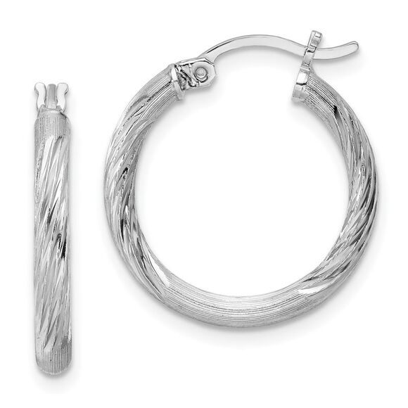 2.5mm, Satin, Diamond Cut Sterling Silver Hoops - 20mm (3/4 Inch) - Picture 1 of 5